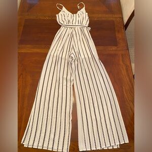 White, Black, and Red stripe Romper